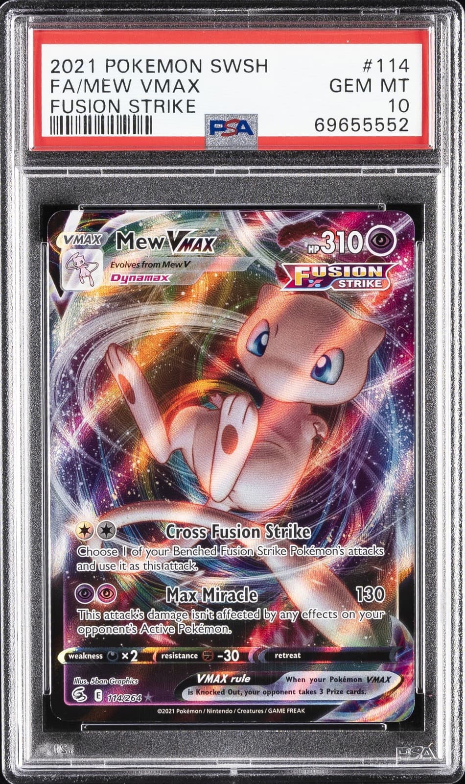 2021 POKEMON SWORD & SHIELD FUSION STRIKE #114 FULL ART/MEW VMAX PSA 10