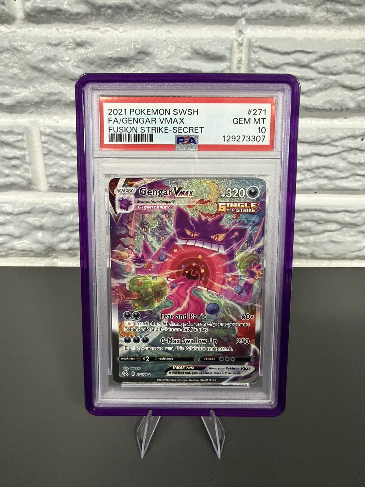 Pokemon 2021 Gengar VMAX 271/264 Alt Art Fusion Strike GEM MINT PSA 10