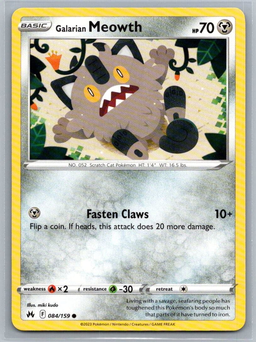 Galarian Meowth 84/159 Crown Zenith Common Pokémon TCG 2023