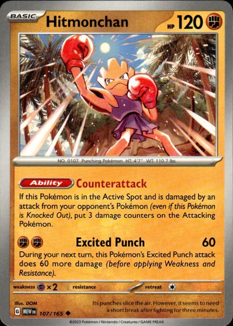 Hitmonchan 107/165 Uncommon 151 Pokemon Near Mint