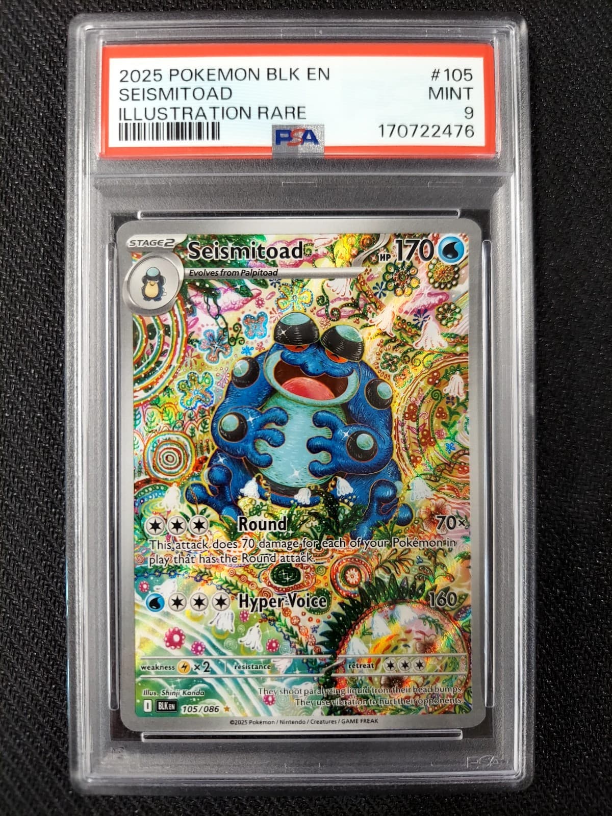 SEISMITOAD Illustration Rare Holo 105/086 PSA 9 MINT 2025 Pokemon Black Bolt