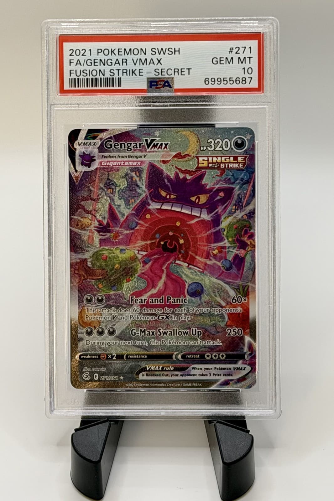 2021 POKEMON FUSION STRIKE GENGAR VMAX #271/264 ALT ART SECRET RARE PSA 10