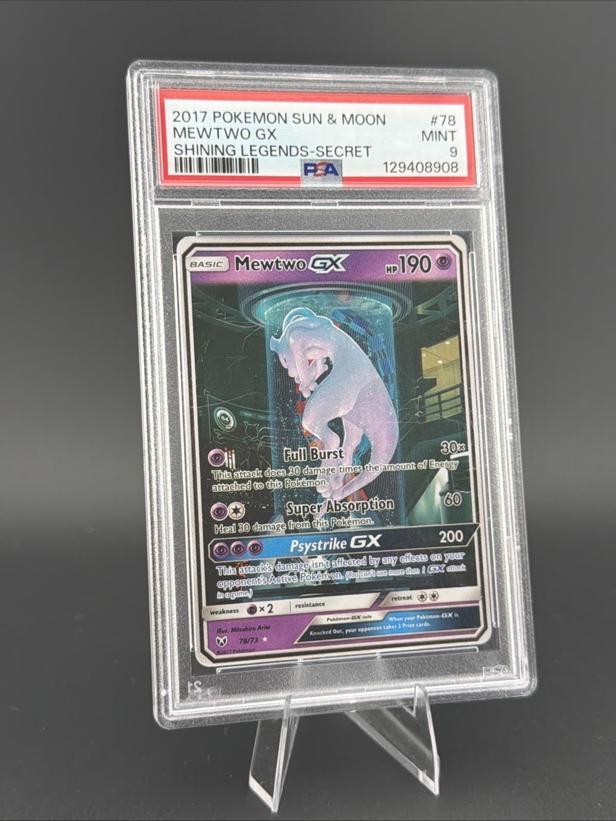 PSA 9 MINT Mewtwo Gx 78/73 Shining Legends Secret Rare Holo Pokemon Card