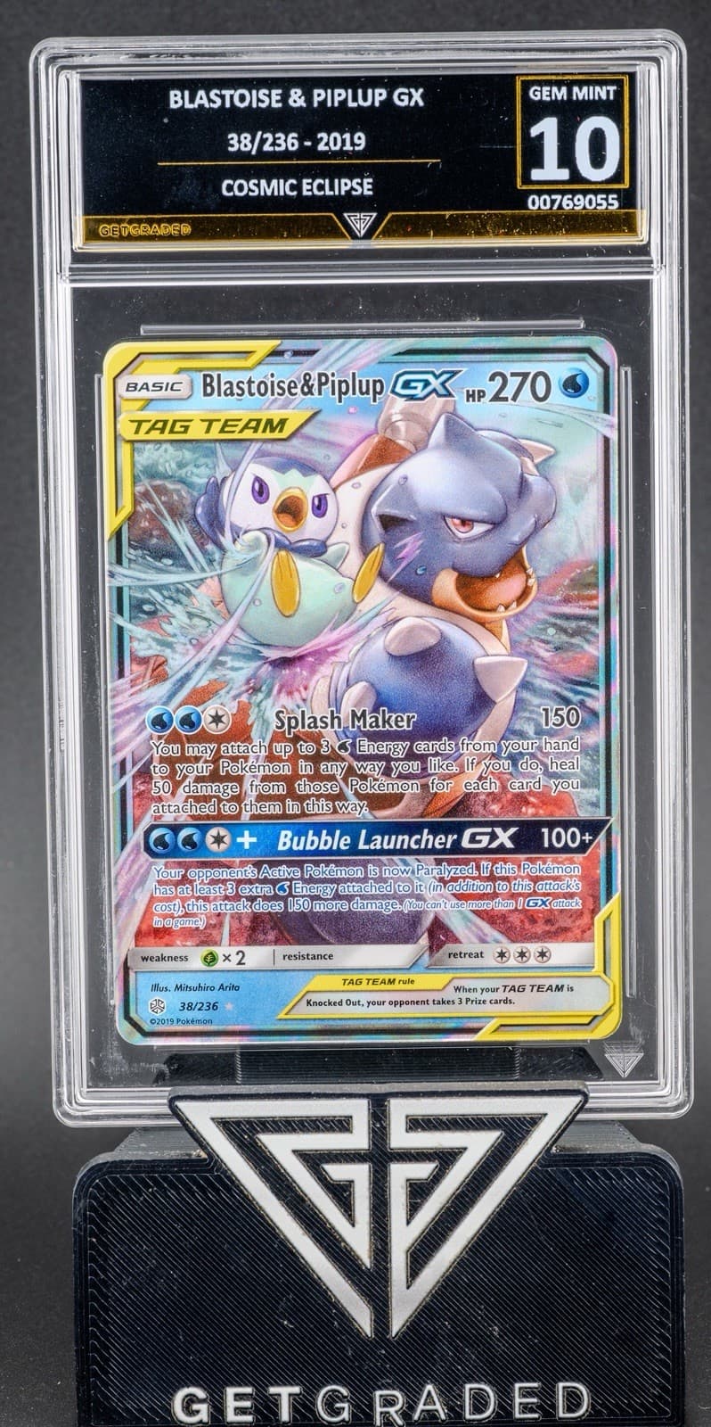 GG 10 Blastoise & Piplup GX 38/236 Cosmic Eclipse GetGraded Mint not psa 10