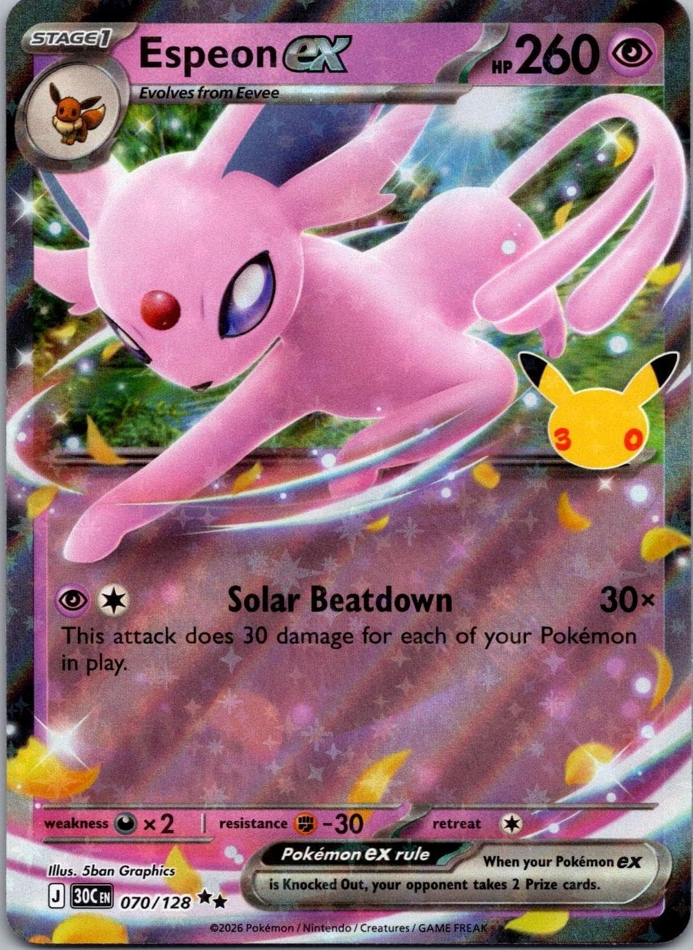 Espeon ex 070/128 Double Rare ME: 30th Celebration Pokemon Holo Near Mint