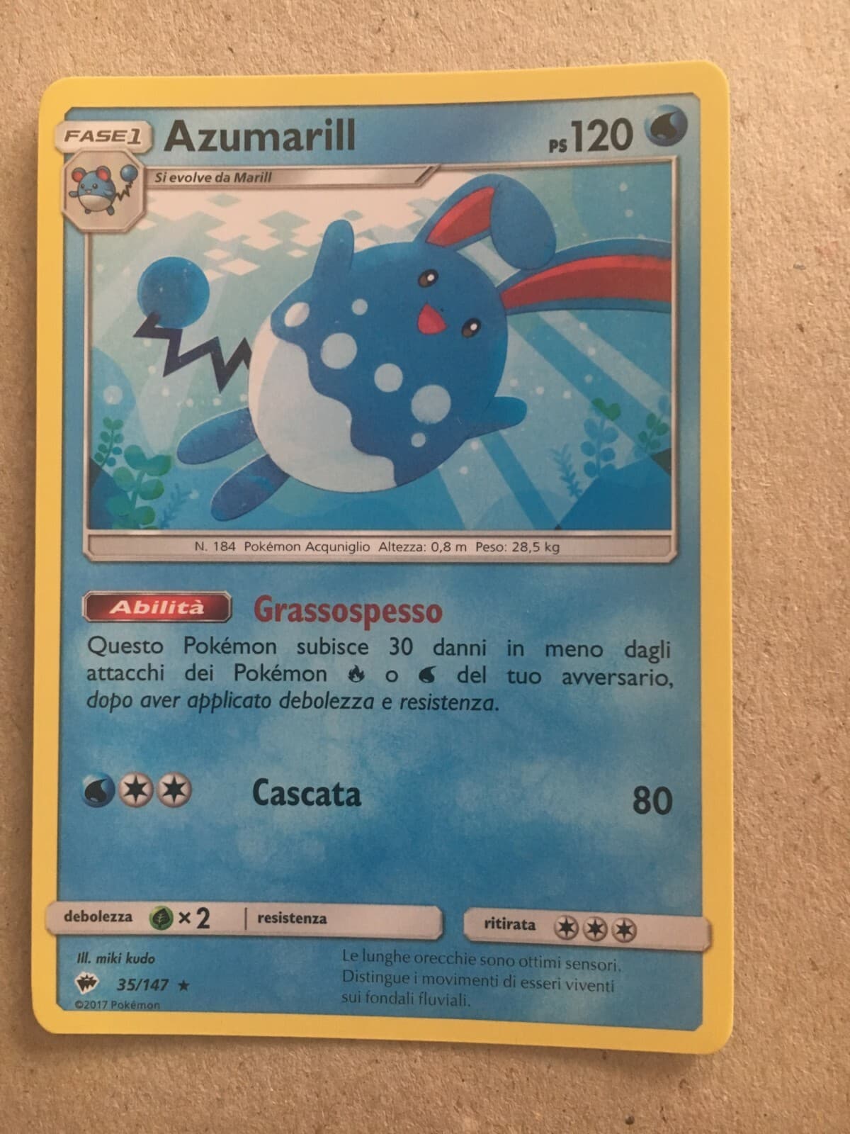 Pokemon Sole e Luna Ombre Infuocate AZUMARILL 35/147 rara Italiano