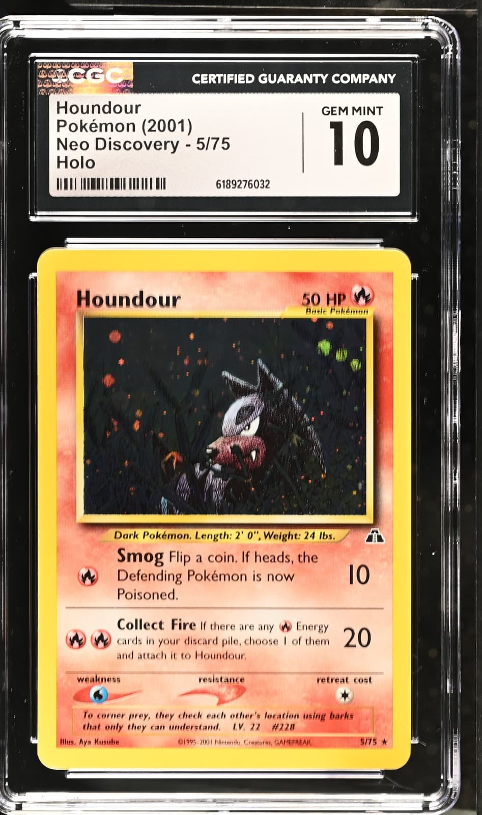 CGC 10 GEM MINT Houndour 5/75 Neo Discovery Holo Pokemon Card