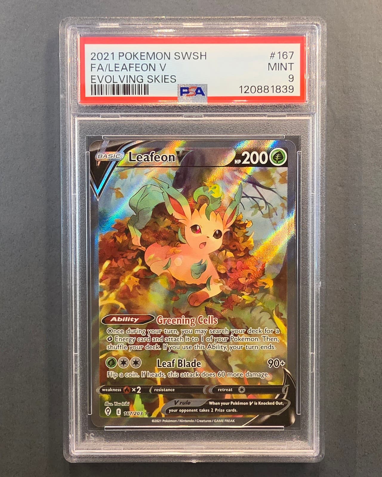 Leafeon V 167/203 (Alternate Full Art) - Pokemon Evolving Skies - PSA 9
