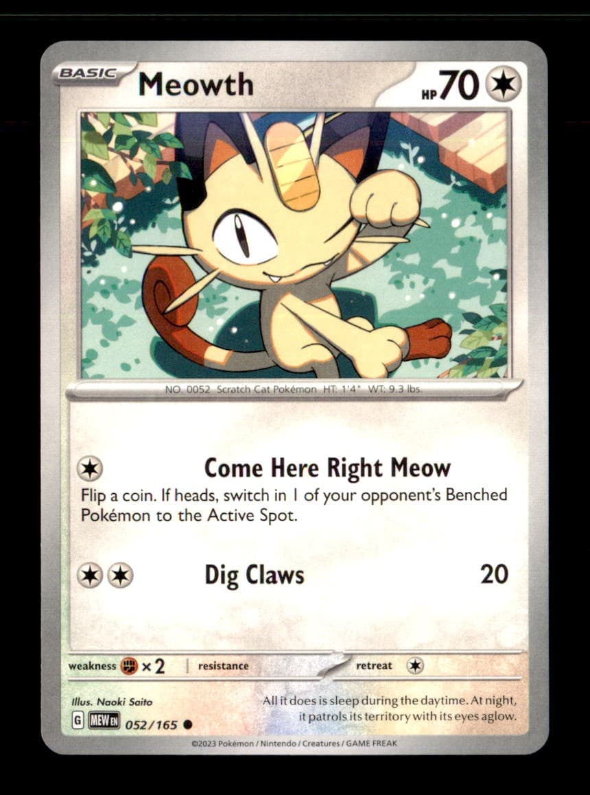 Meowth 052/165 Common 151 Pokemon Near Mint