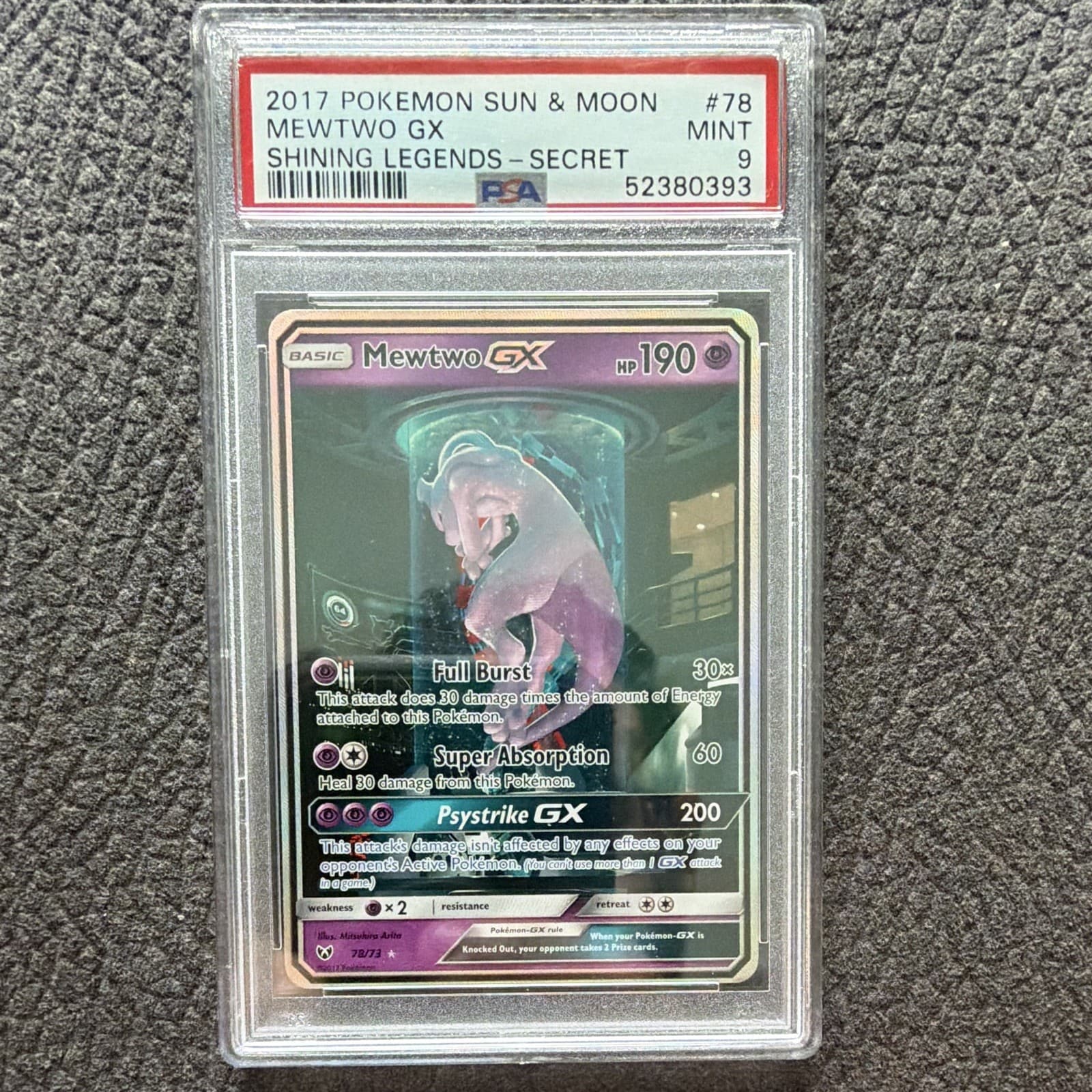 PSA 9 Shining Legends Mewtwo GX 78/73 Secret Rare Holo 
