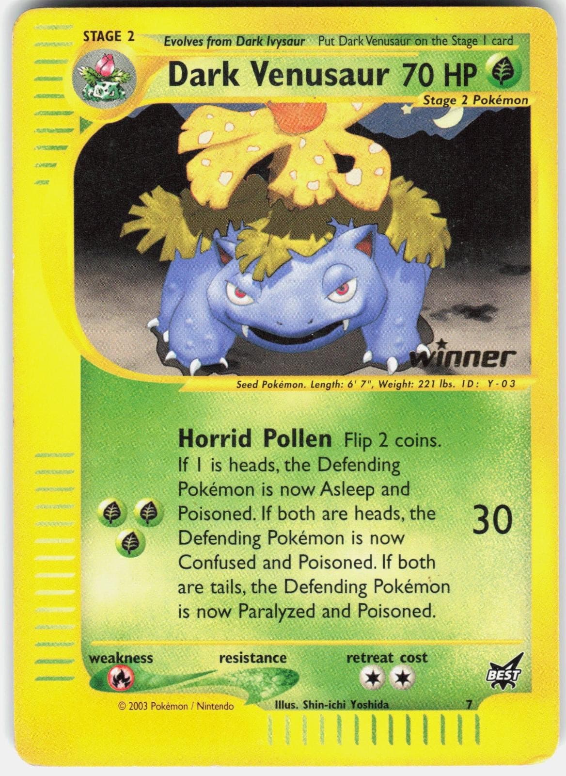 Pokemon Dark Venusaur 7/9 Promo Best of Game Pokemon Lightly Played Winner