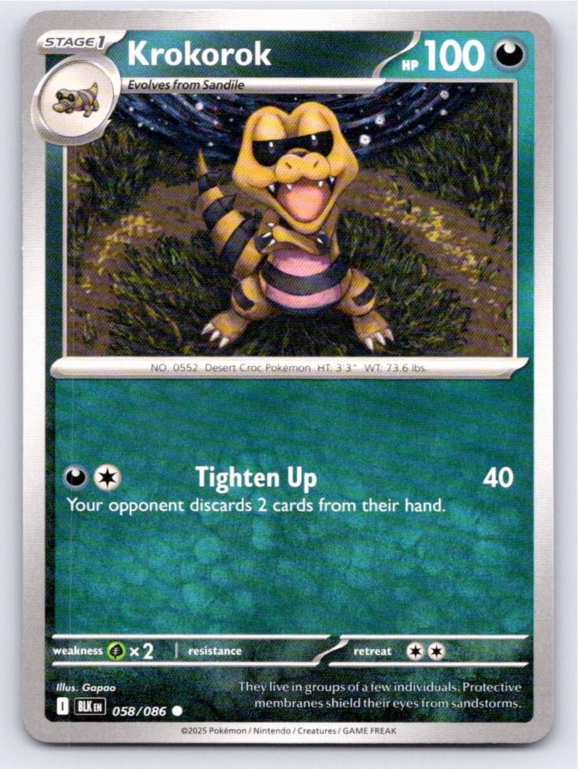 2025 POKEMON KROKOROK BLACK BOLT 058/086 COMMON NM A14554 FREE S&H