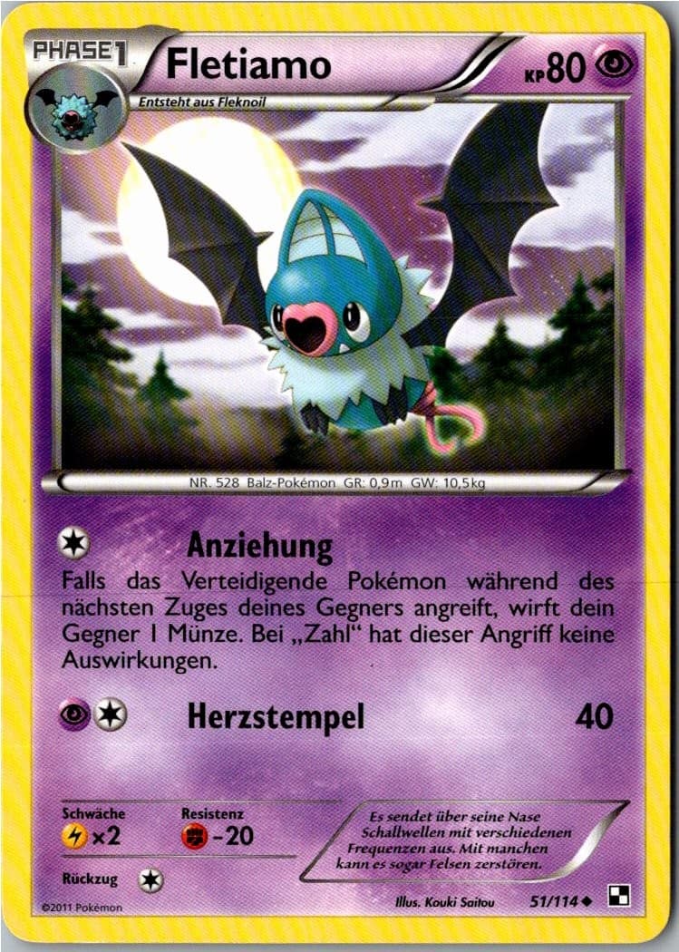 Pokemon Fletiamo 51/114 Schwarz & Weiß Deutsch