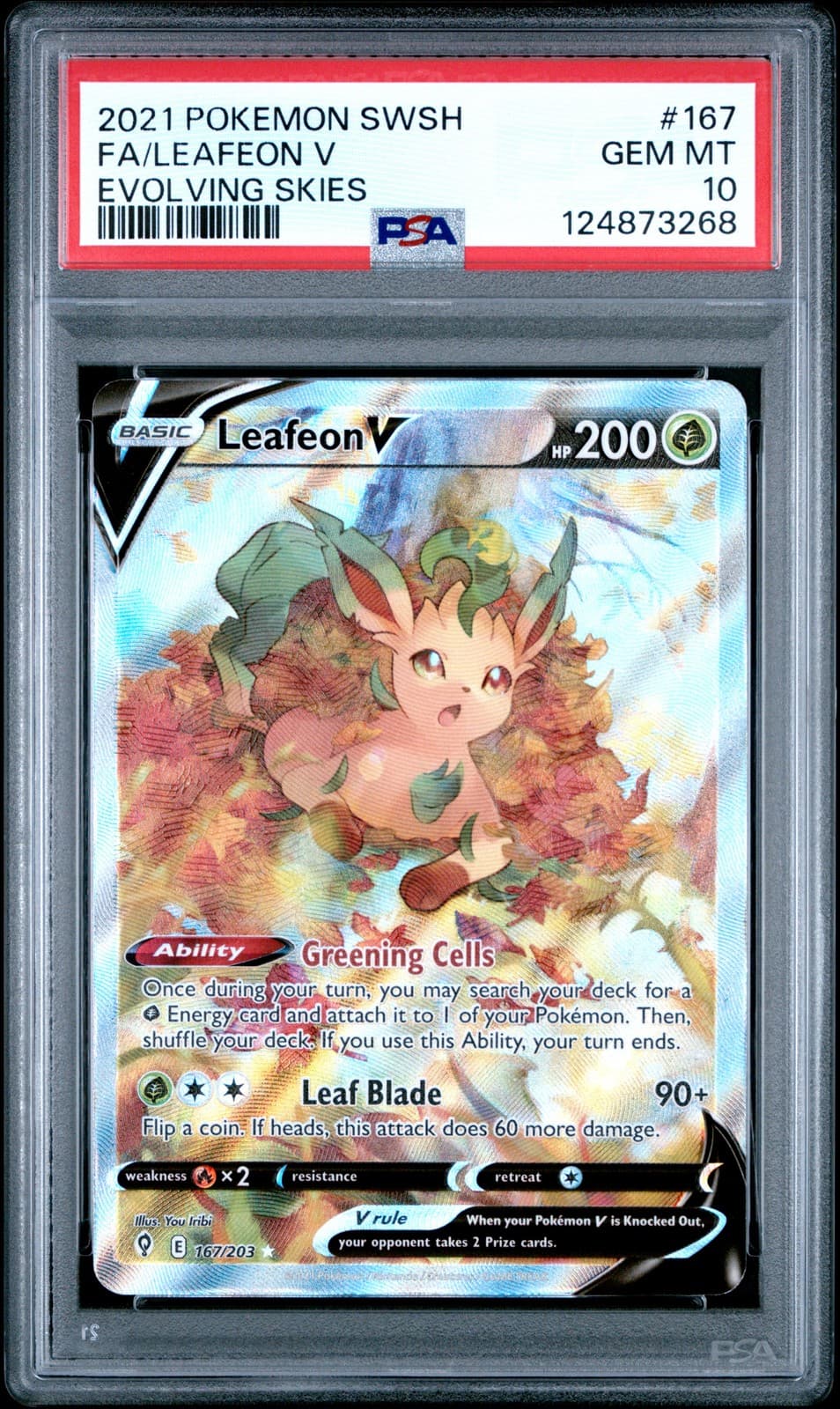 2021 POKEMON SWORD & SHIELD EVOLVING SKIES #167 FULL ART/LEAFEON V PSA 10