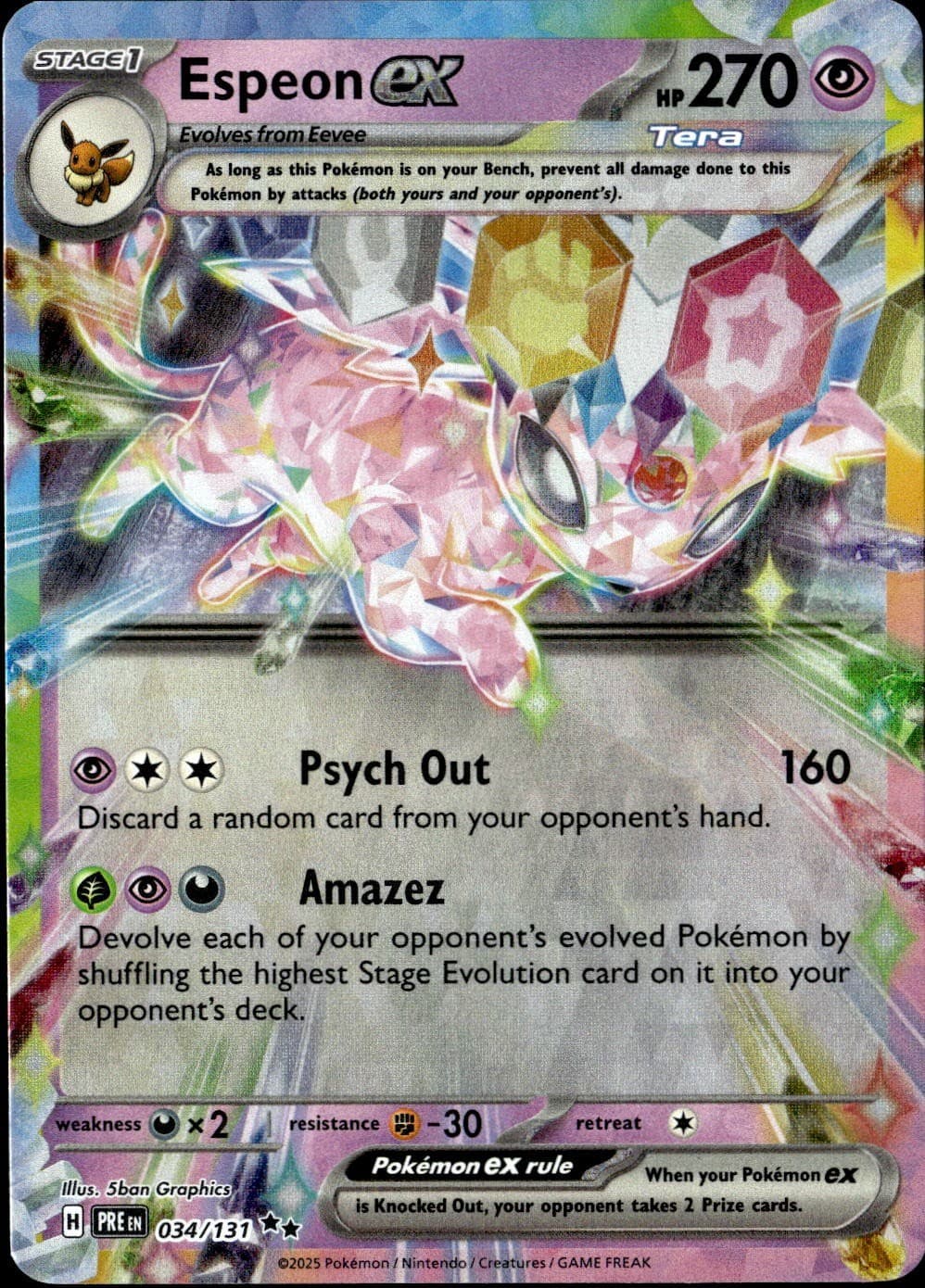 Espeon ex 34 Prismatic Evolutions Double Rare Holo Near Mint Pokemon TCG