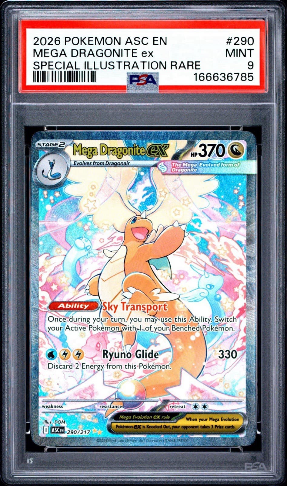 PSA 9 Mega Dragonite ex 290/217 Pokemon Ascended Heroes SIR Mint
