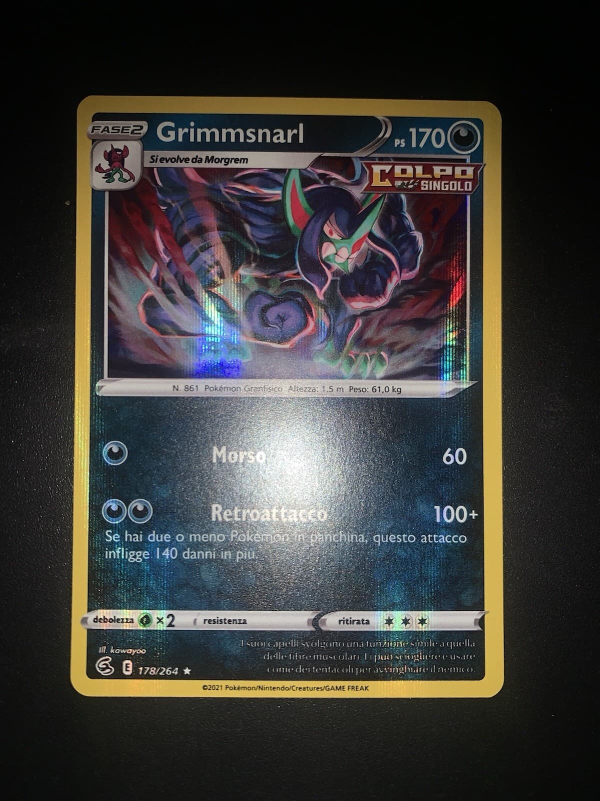 Grimmsnarl Holo Rara 178/264 Carta Ita Italiano Pokémon Colpo Fusione