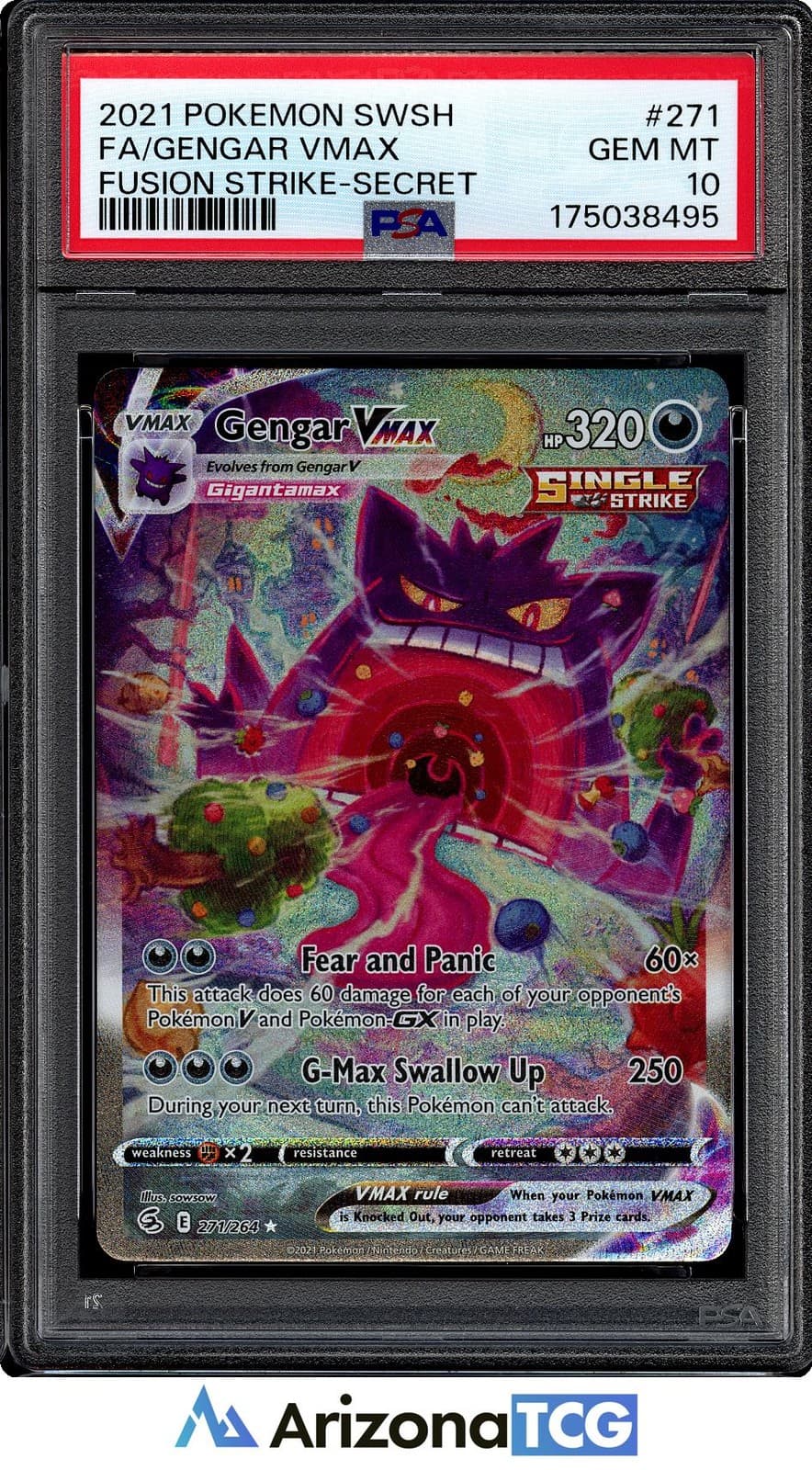 Pokemon 2021 Gengar VMAX 271/264 Alt Art Fusion Strike GEM MINT PSA 10