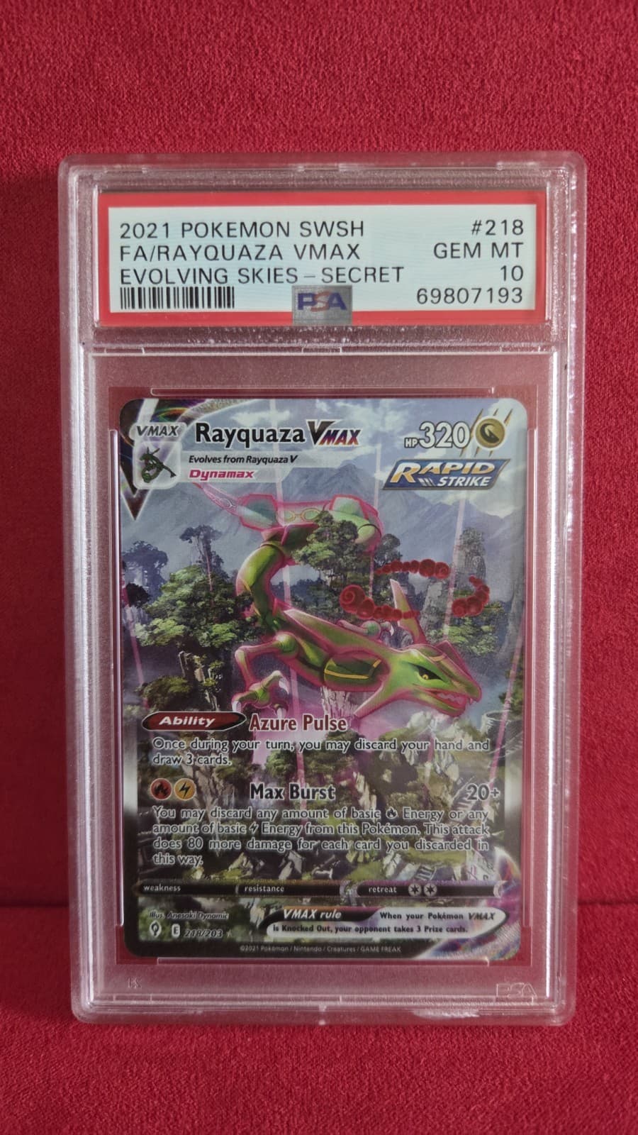 Rayquaza VMAX 218/203 SWSH07: Evolving Skies Holo PSA 10
