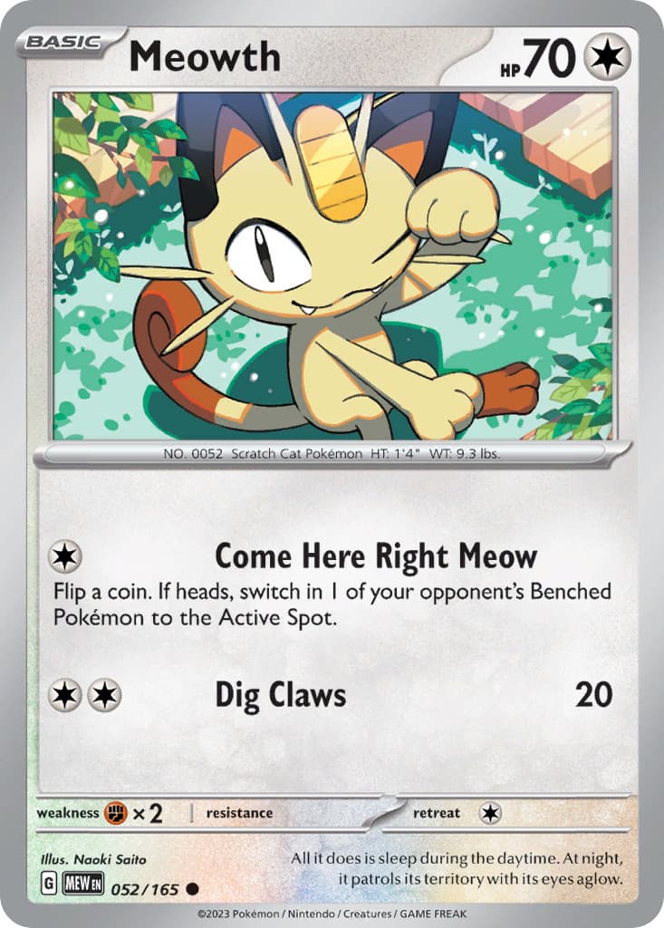 Meowth 052/165 151 Common Pokemon NM/M