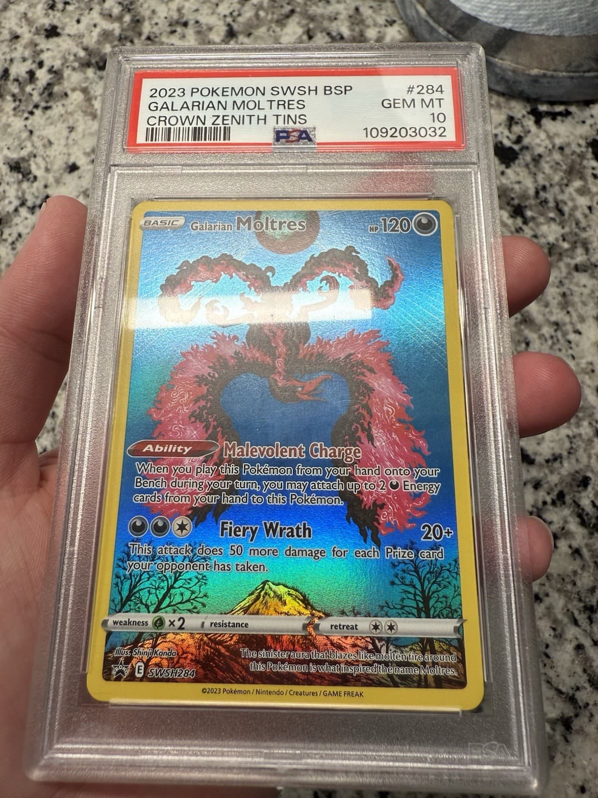 2023 Galarian Moltres SWSH284 Crown Zenith Tins English, PSA 10 Gem Mint