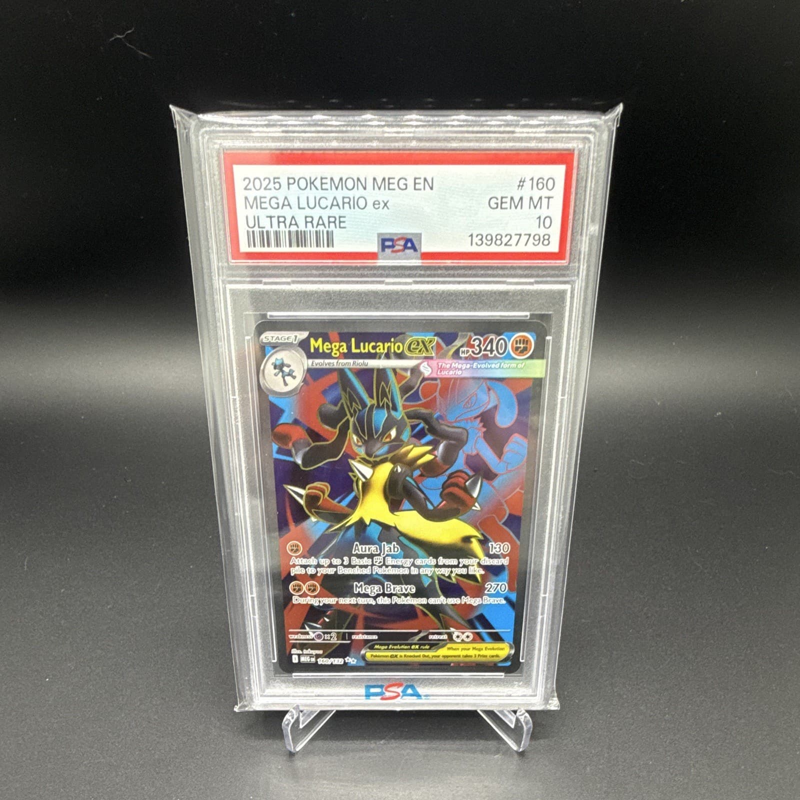 Pokémon TCG Mega Lucario ex 160/132 ME01 Holo Ultra Rare English PSA 10