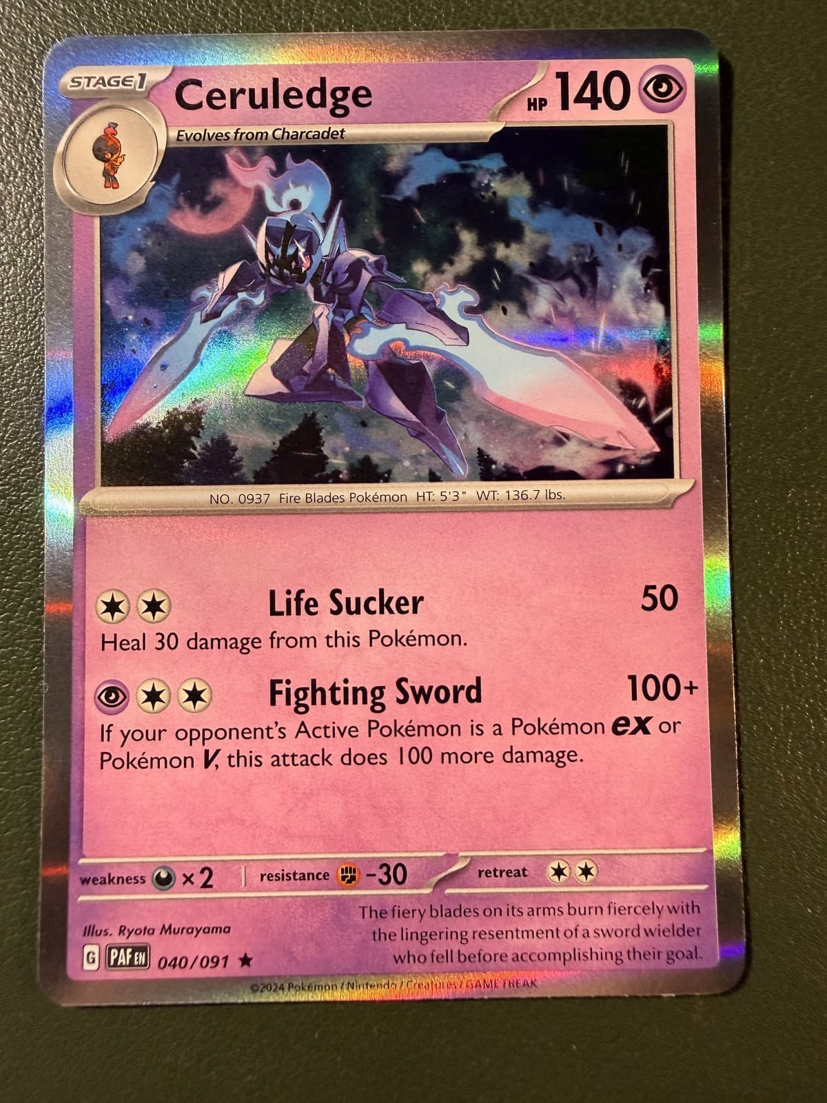 Pokemon TCG Ceruledge 40/91 Paldean Fates SV4.5 Holo NM