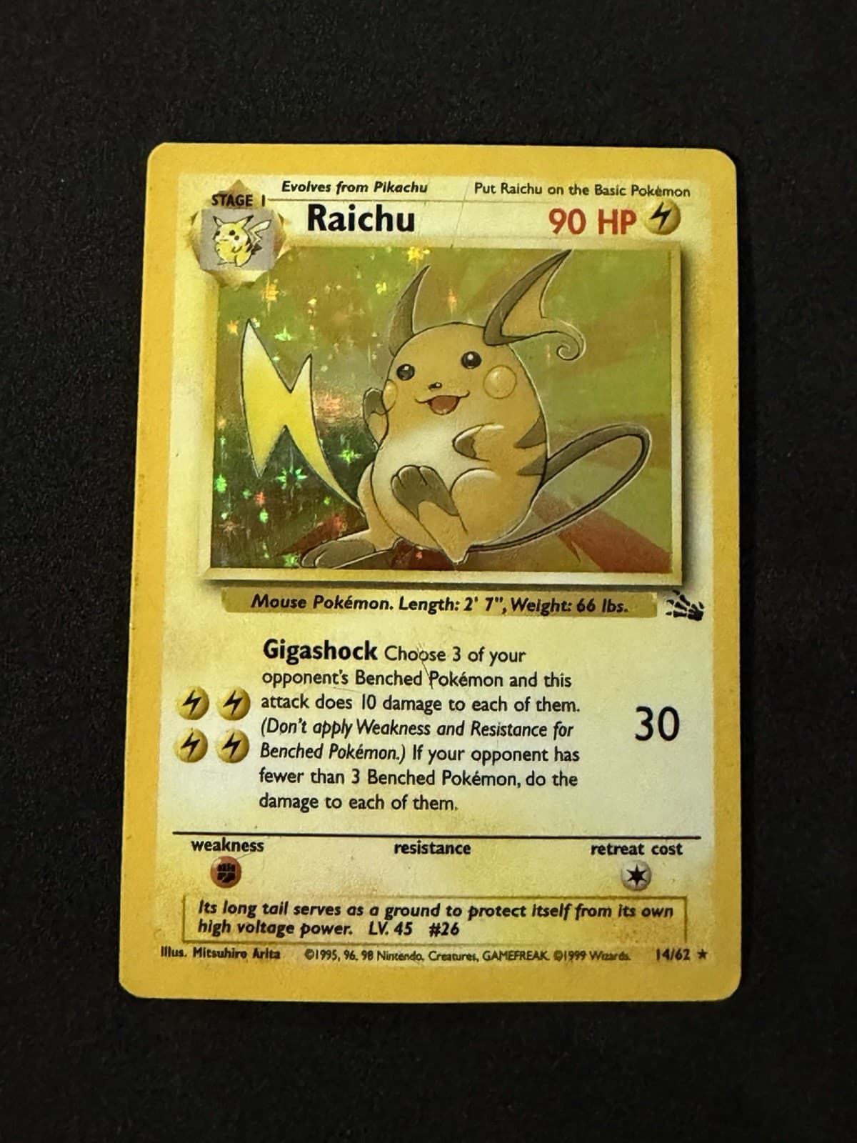 Raichu Fossil 14/62 Holo Rare Unlimited English 1999 90 HP Wizards of the Coast