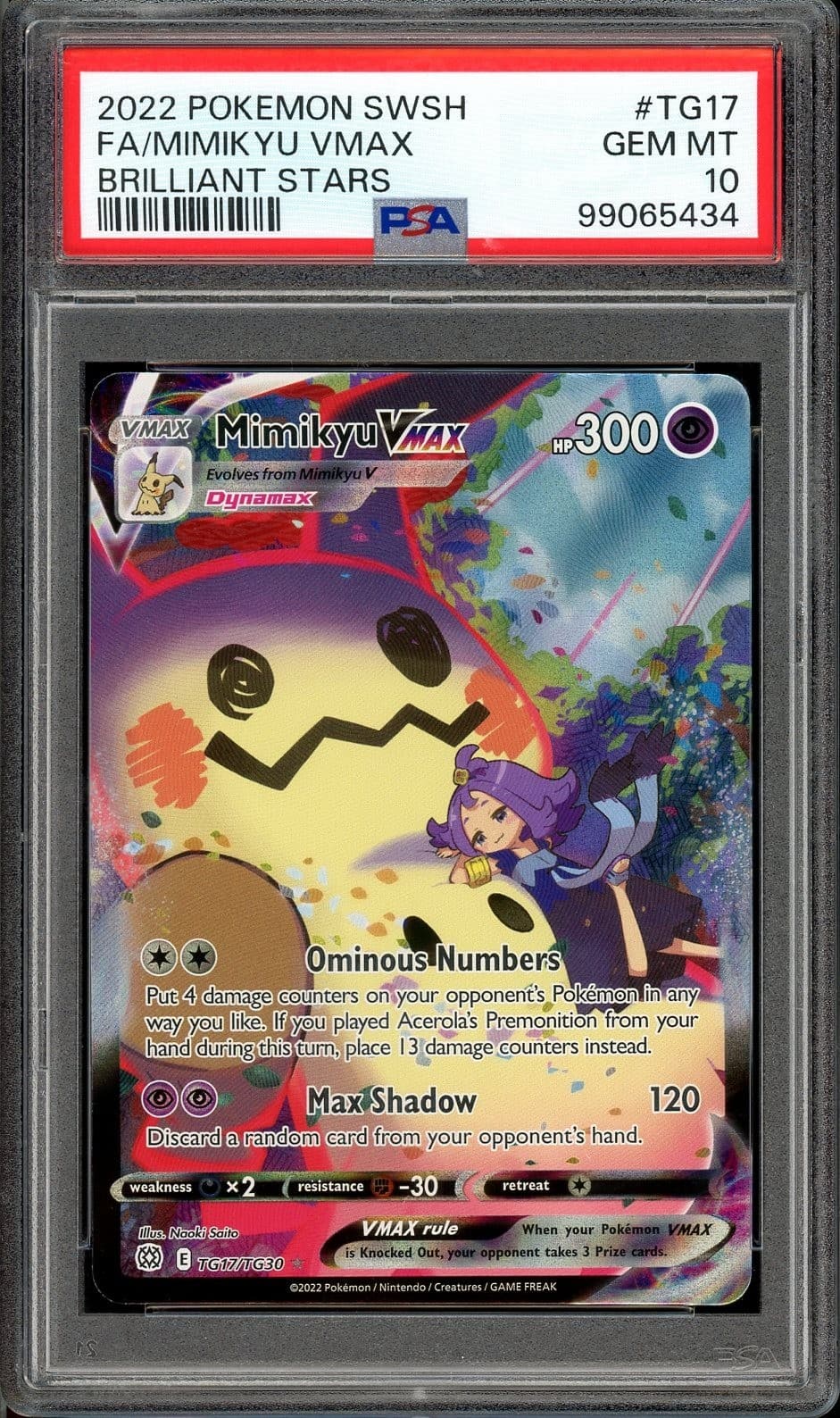 Pokemon Mimikyu VMAX Brilliant Stars Full Art #TG17 PSA 10 Gem Mint