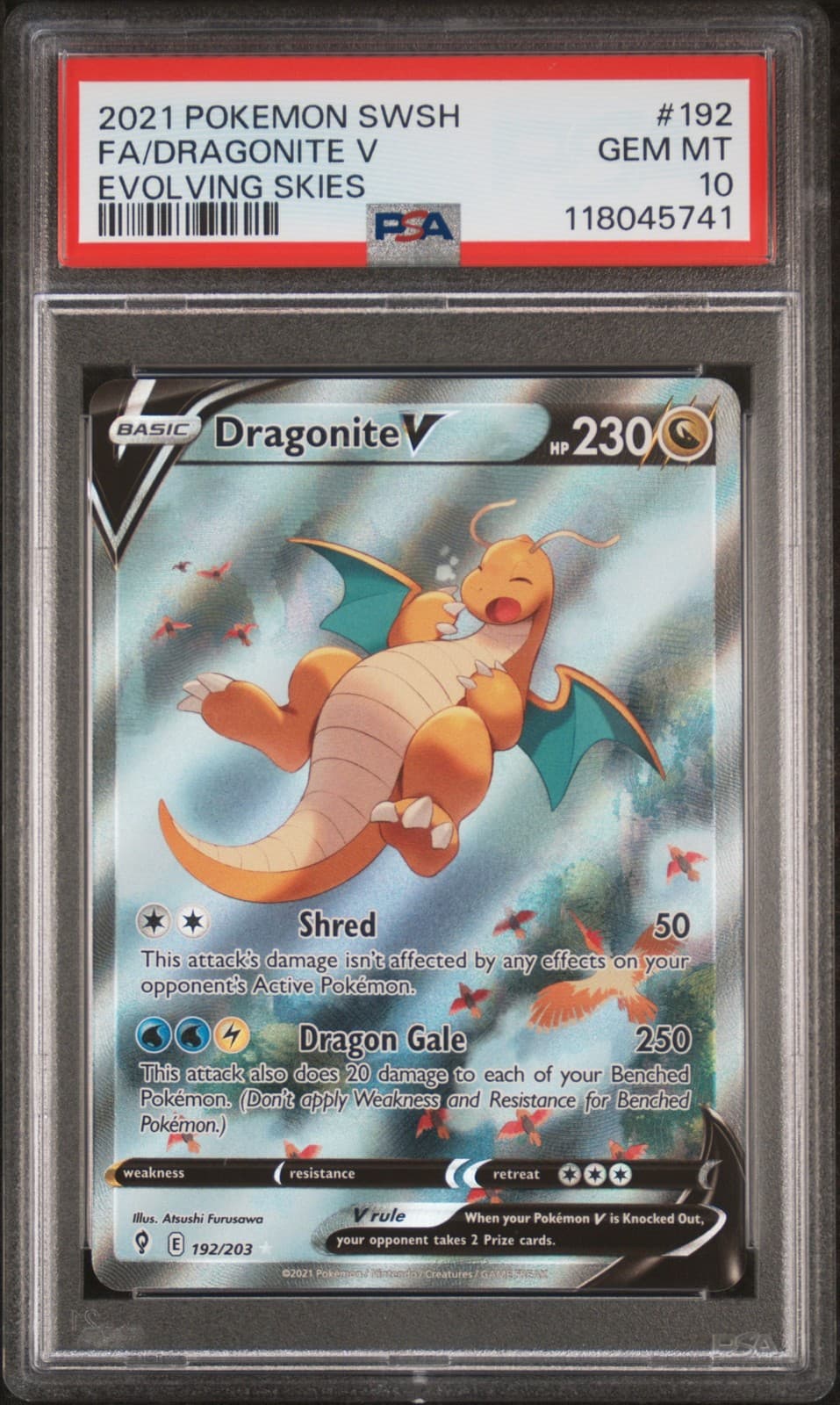 2021 POKEMON SWORD & SHIELD EVOLVING SKIES #192 FA/DRAGONITE V PSA GEM MT 10