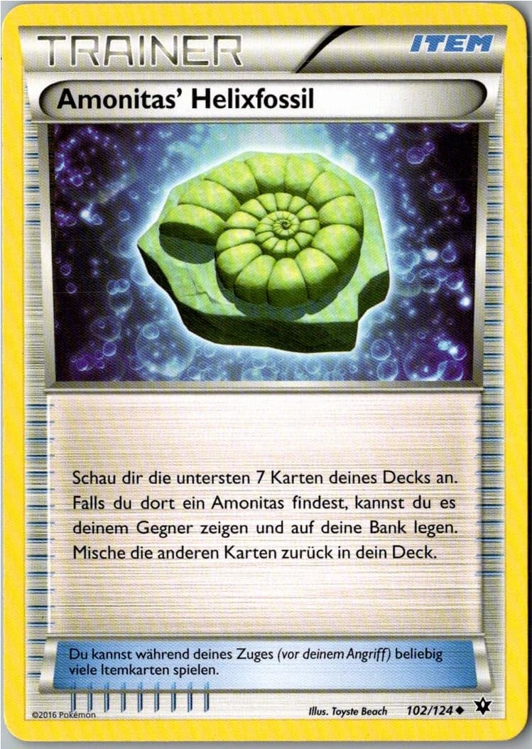Pokemon Amonitas Helixfossil 102/124 Schicksalsschmiede Deutsch 2016 Karte