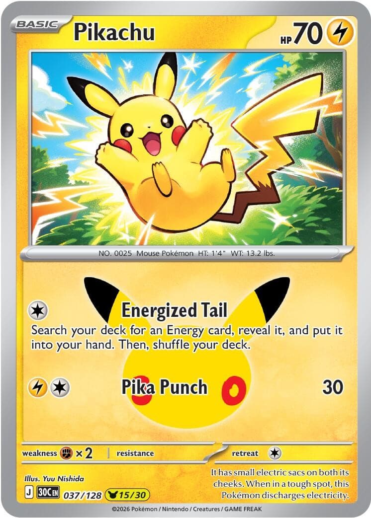 Pikachu Holofoil 037/128 ME: 30th Celebration