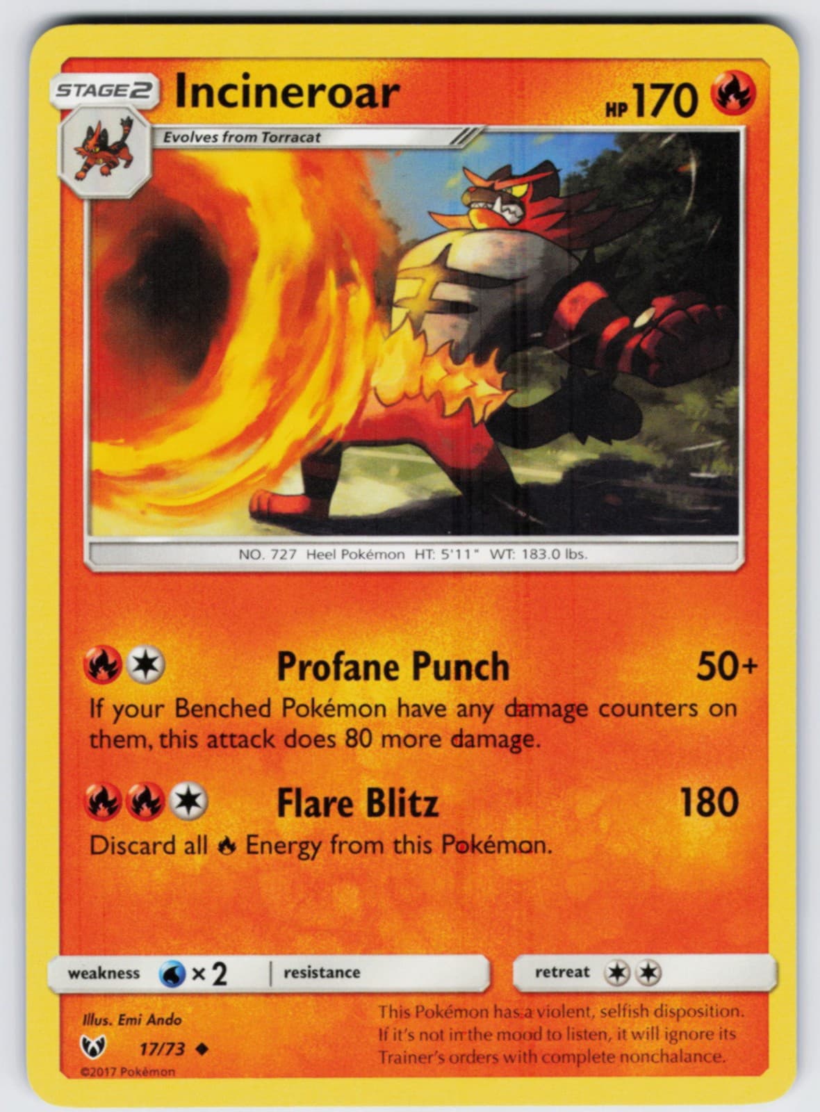 Incineroar 17/73 Shining Legends Pokemon LP