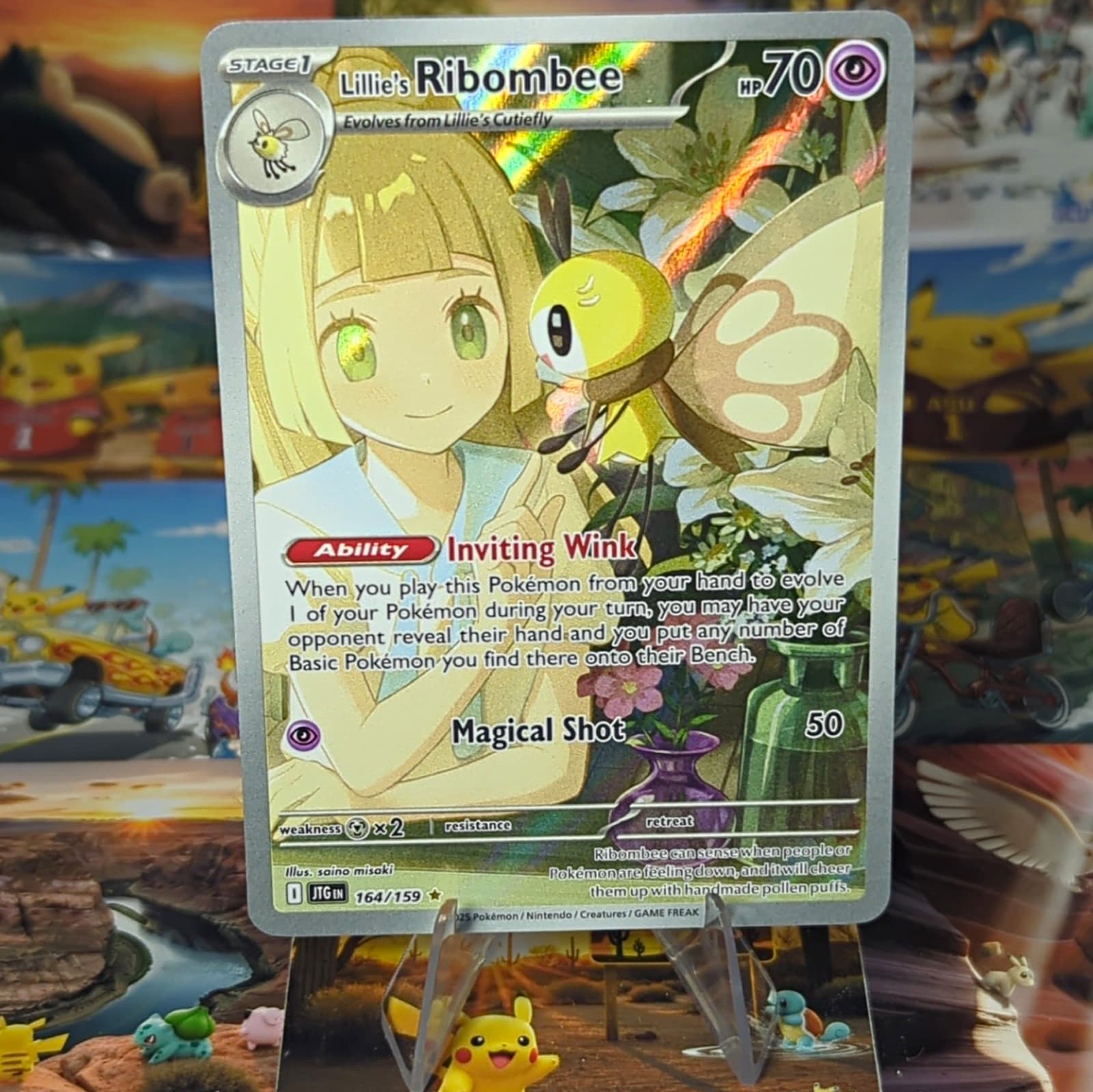 pokemon tcg lillie's ribombee 164/159 sv09 journey together holo full art ir