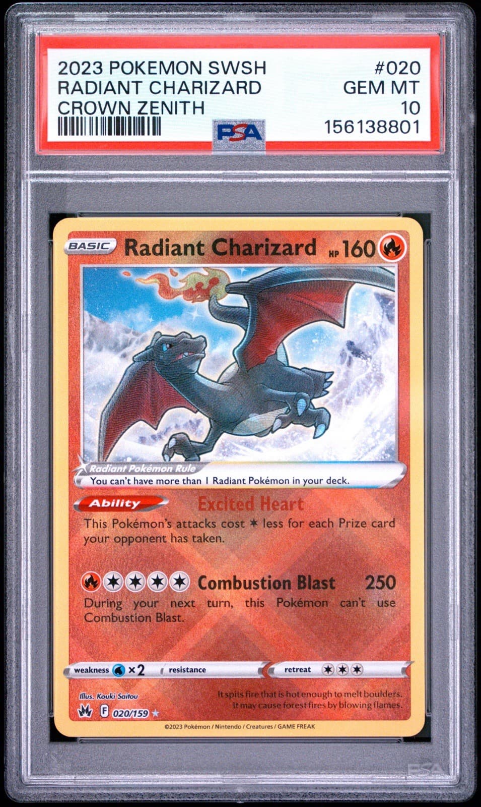 Radiant Charizard 020/159 Sword Shield Crown Zenith Pokemon PSA 10