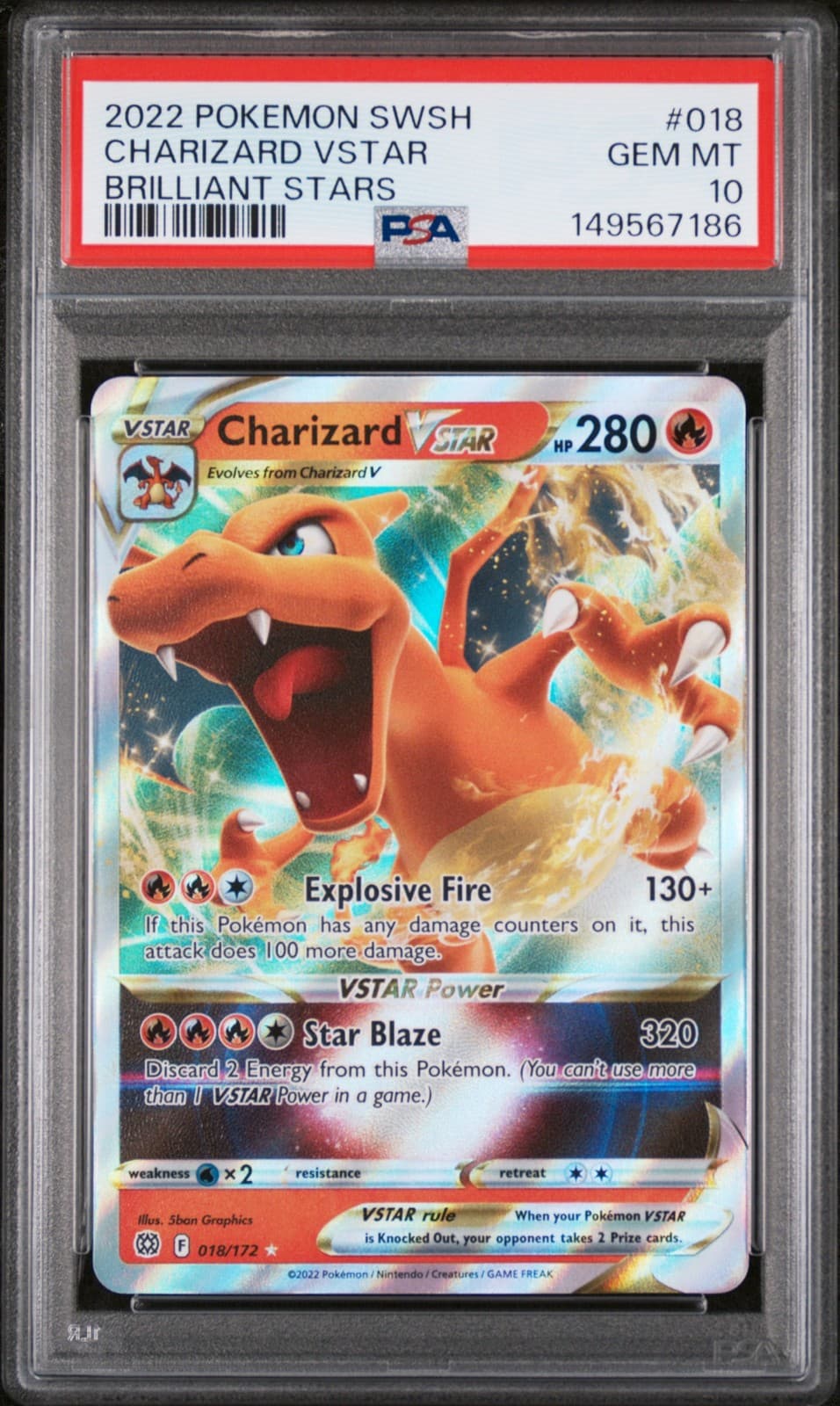 2022 POKEMON SWORD & SHIELD BRILLIANT STARS #018 CHARIZARD VSTAR PSA 10