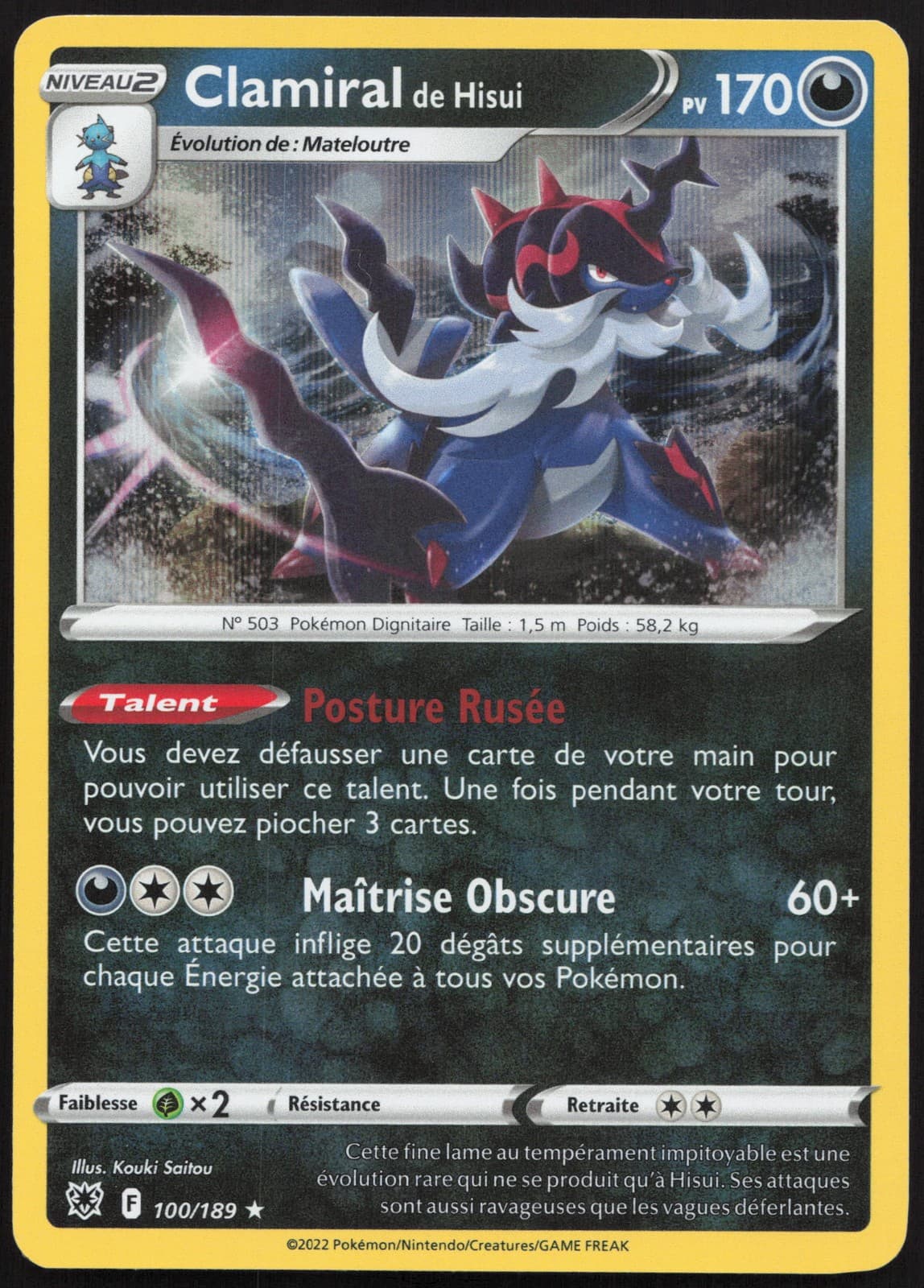 Carte Pokémon Clamiral de Hisui 100/189 Holo   Astres Radieux Français