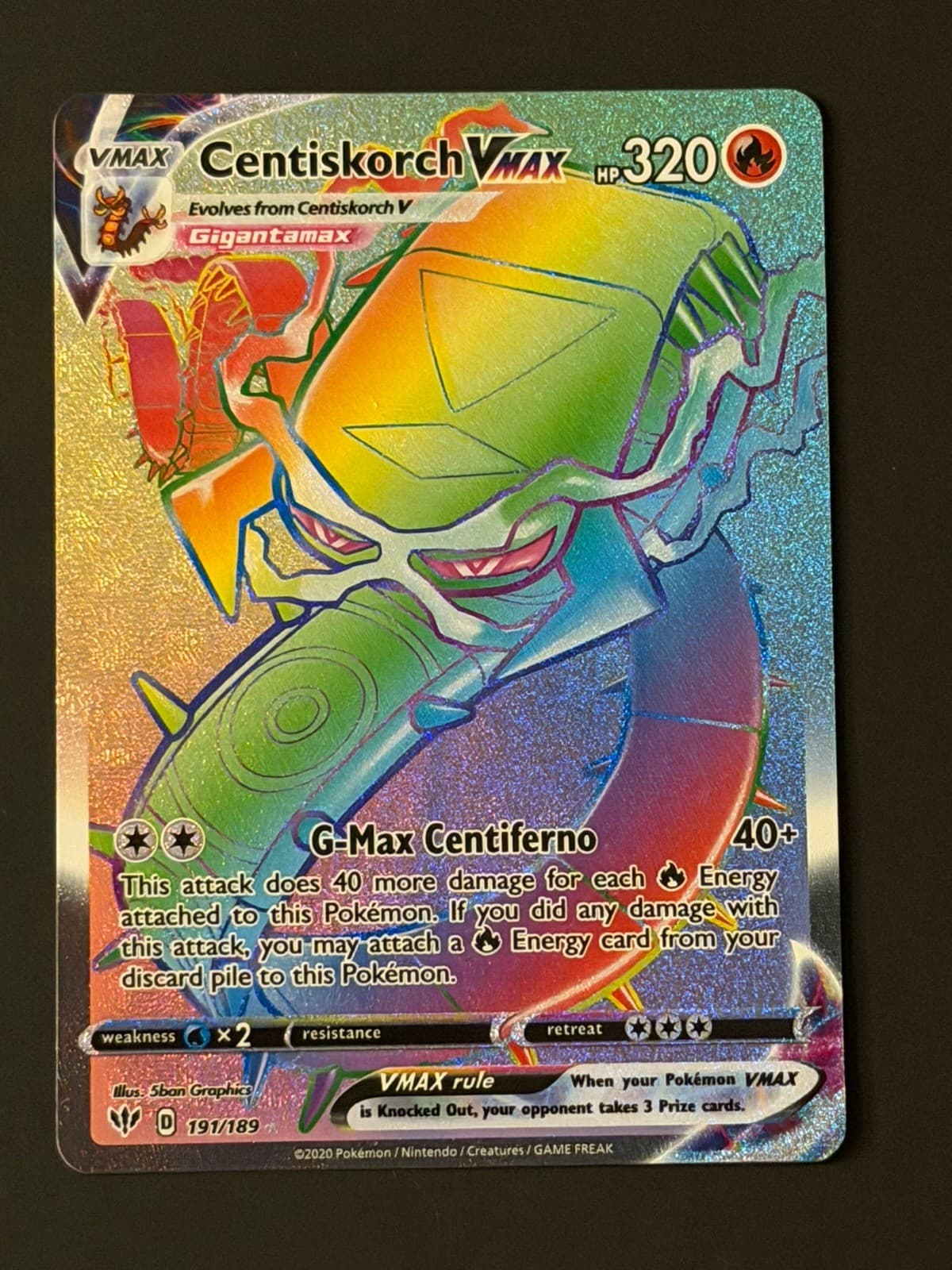 Centiskorch VMAX (Secret) 191/189 Swsh03: Darkness Ablaze Holo