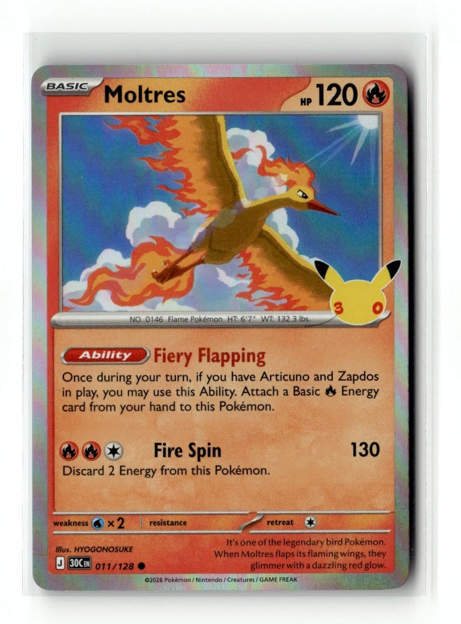 Moltres 11/128 30th Celebration Common Holo 2026 Pokemon NM