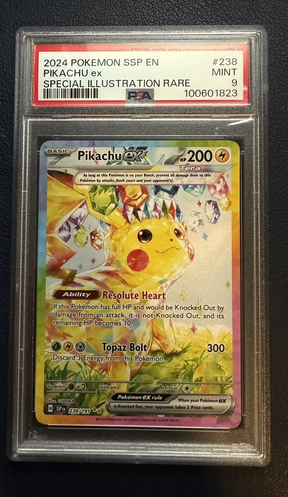 Pikachu EX 238/191 Special Illustration Rare Surging Sparks English PSA 9
