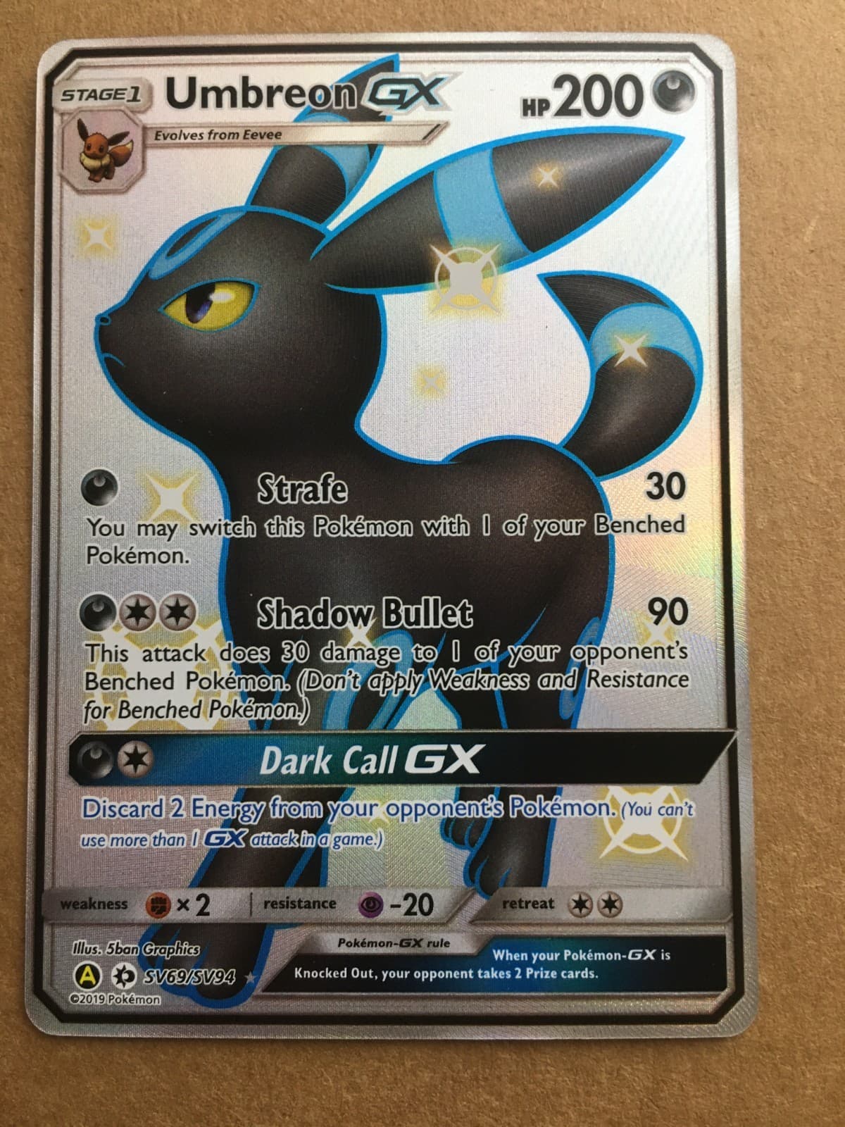 Pokemon Umbreon GX Hidden Fates Shiny Vault SV69/SV94 Holo NM