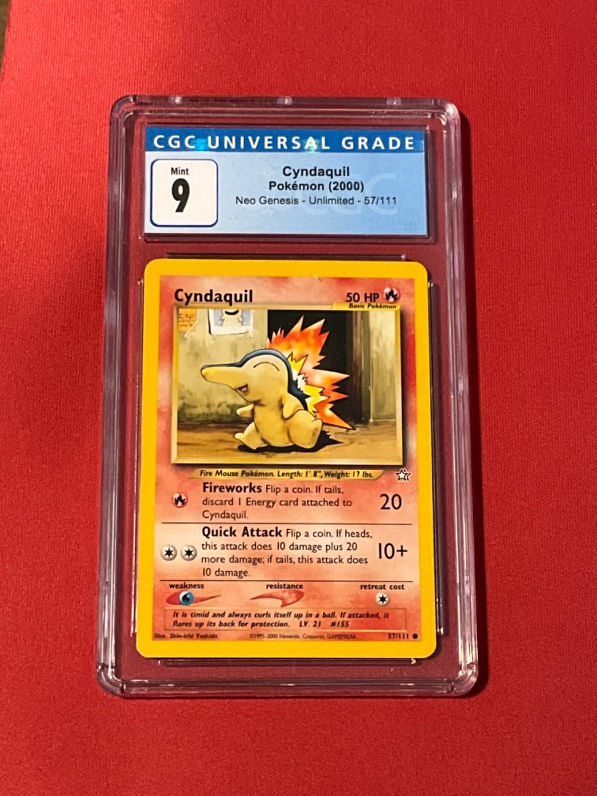 Cgc 9 Cyndaquil 57/111 2000 Neo Genesis Common Pokemon Card Mint unholo nonholo