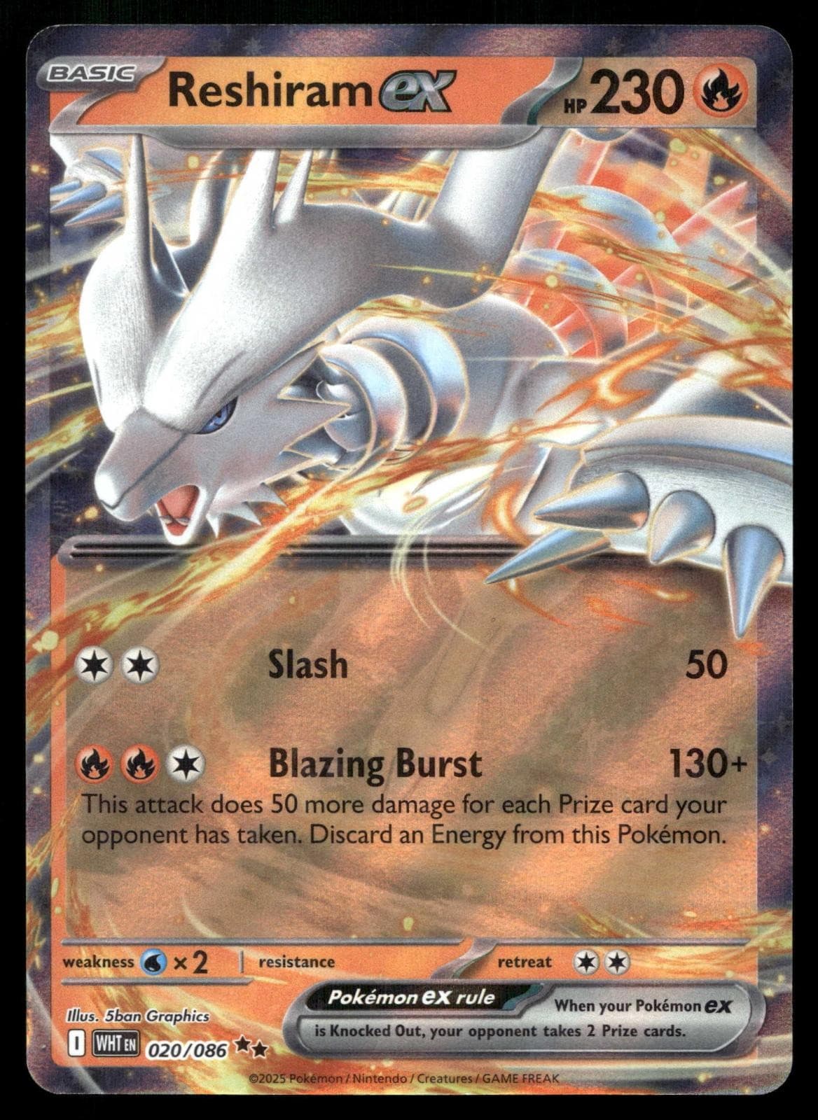 POKEMON RESHIRAM EX WHITE FLARE 20/86 HOLO DOUBLE RARE NM/M