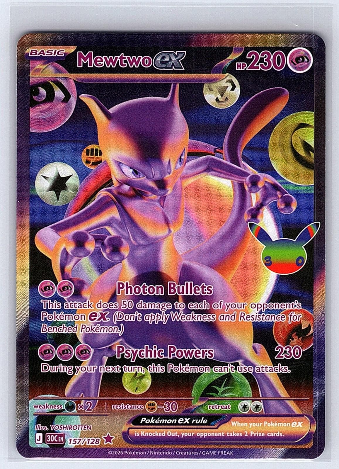 Mewtwo ex 157/128 Futuristic Rare ME: 30th Celebration Pokemon Holo Near Mint