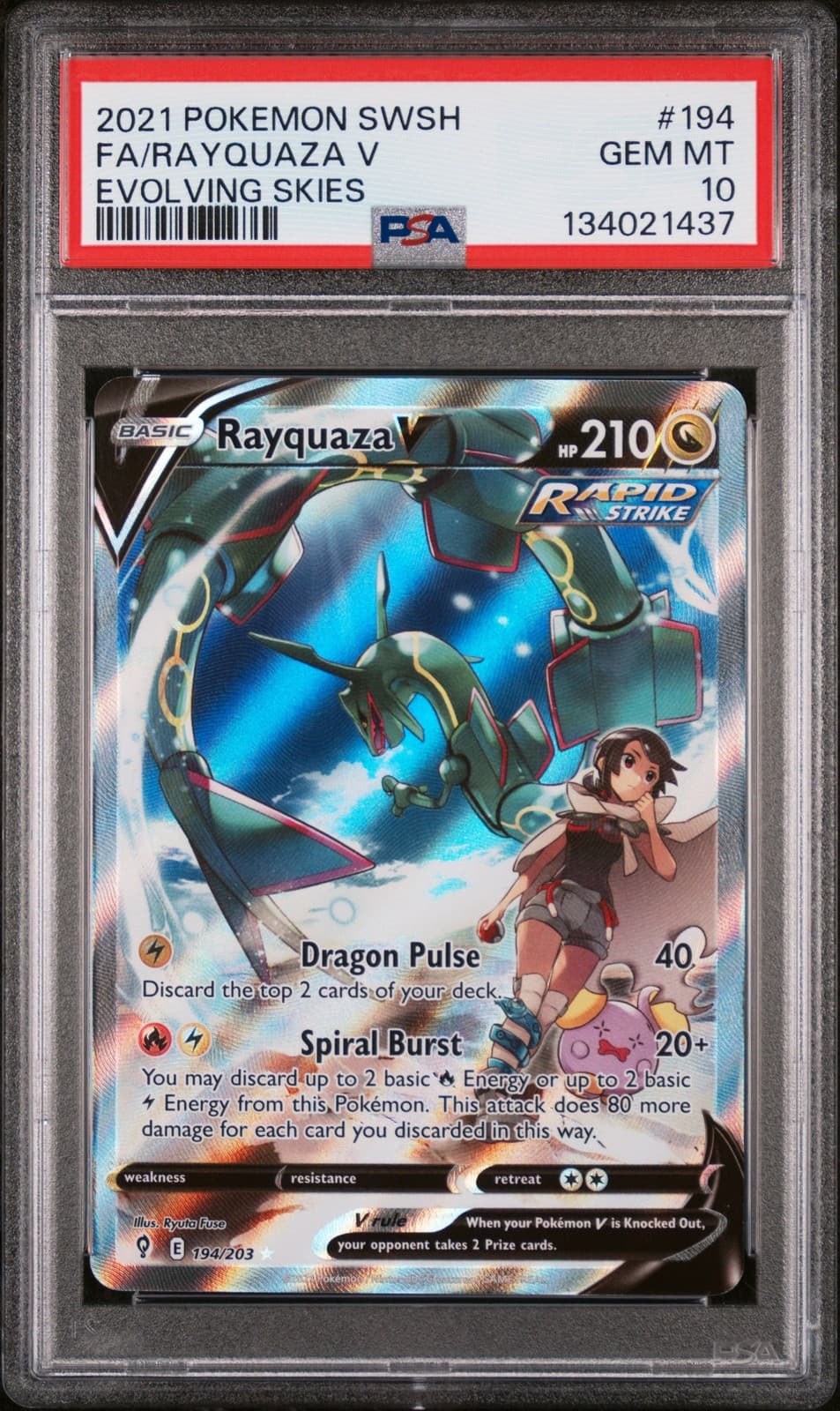 2021 POKEMON SWORD & SHIELD EVOLVING SKIES #194 FULL ART/RAYQUAZA V PSA 10