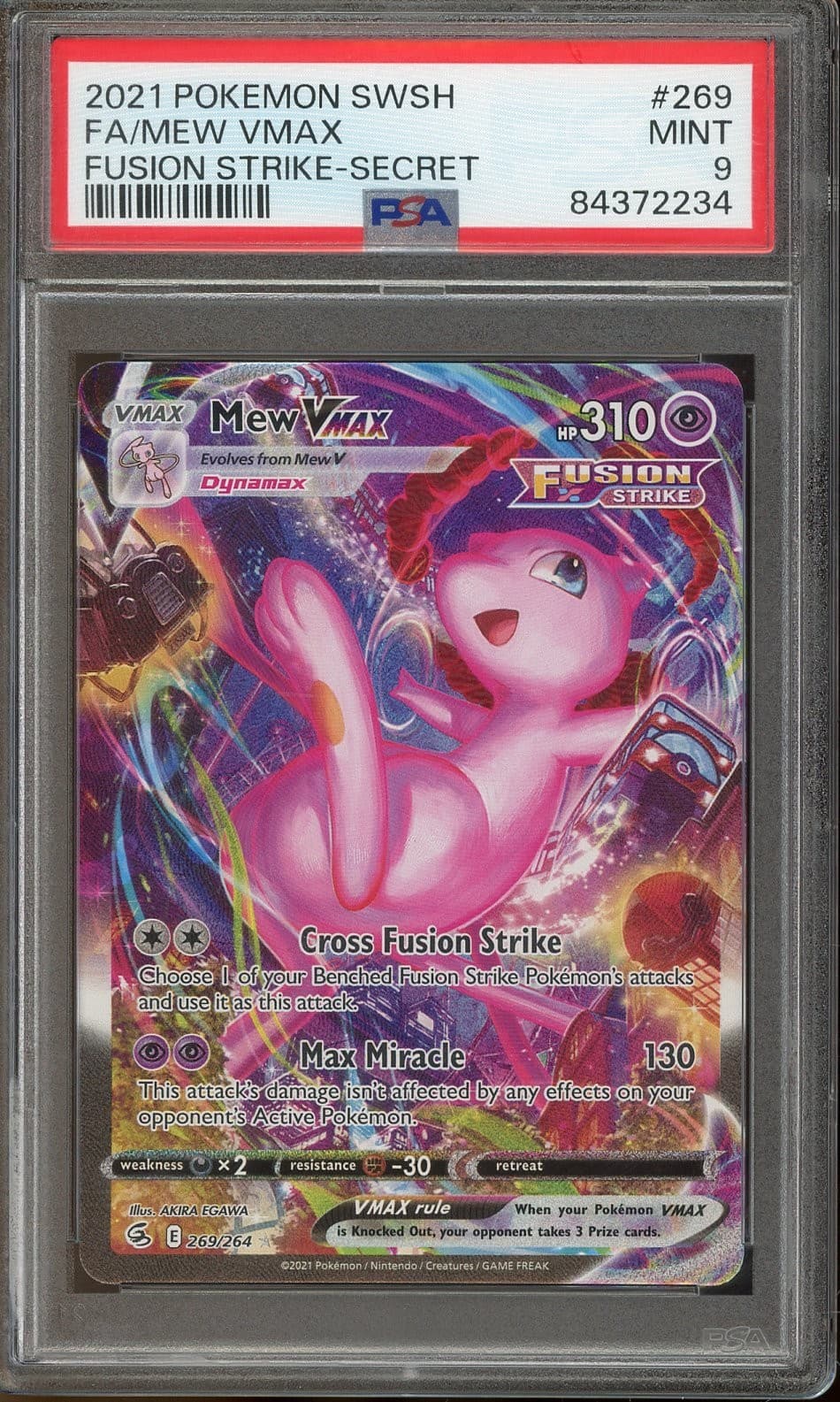 Mew Vmax 269/264 Secret Rare Full Alternate Art Fusion Strike - PSA 9