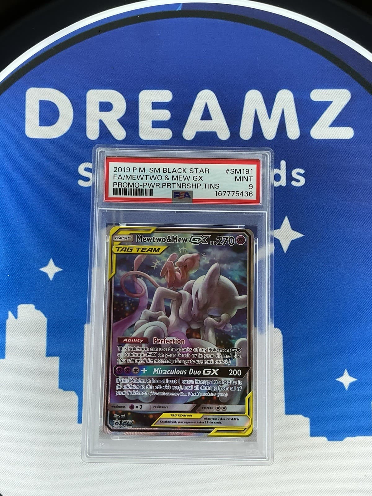 2019 POKEMON SM BLACK STAR PROMO #SM191 Mewtwo&Mew GX PSA 9
