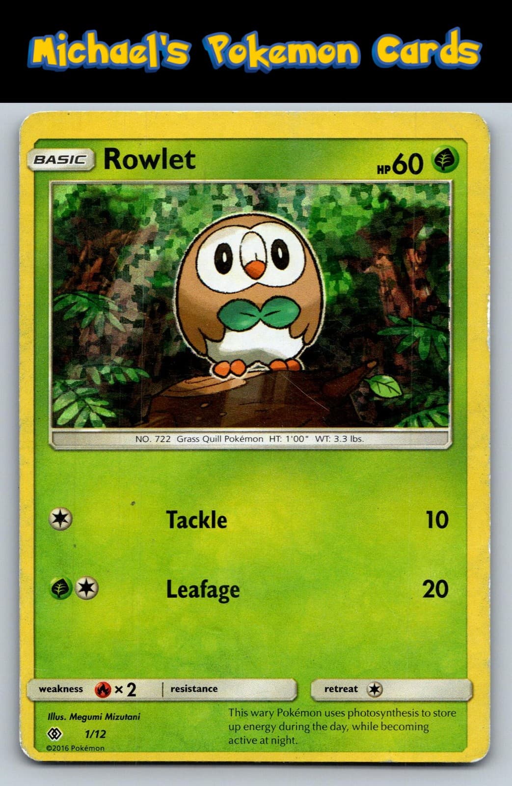 Rowlet 001/012 Holo Promo McDonald's Promos 2017 Pokemon Moderately Played