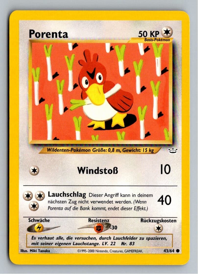 Pokemon Porenta 43/64 Neo Revelation Deutsch 2001 Vintage Karte