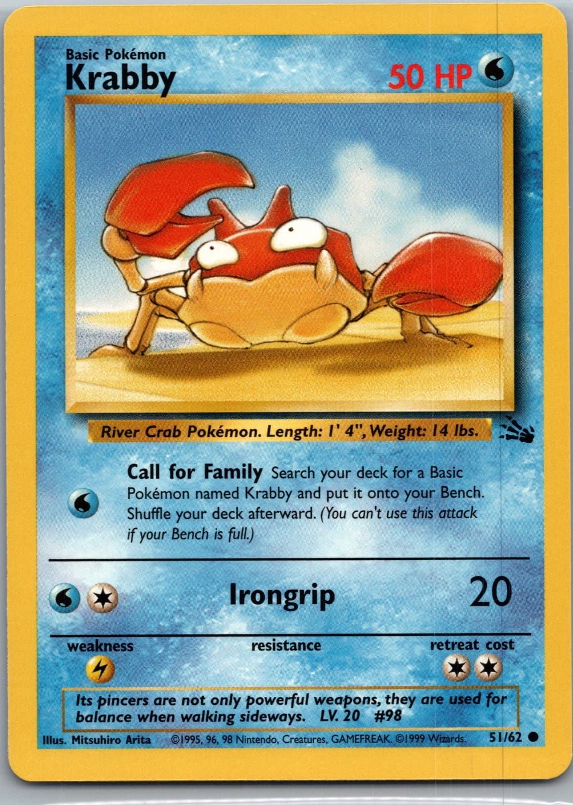 KRABBY 51/62 COMMON FOSSIL Pokemon Unlimited NM FOSSIL